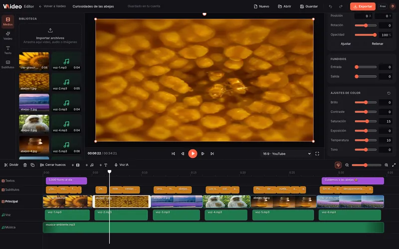 Inspector for an image clip with transform, fades and colour settings